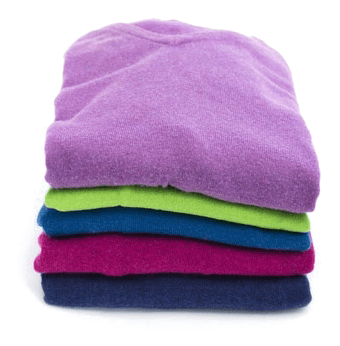 A stack of folded cashmere and lambswool sweaters