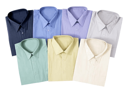 Seven pressed dress shirts folded in a grid